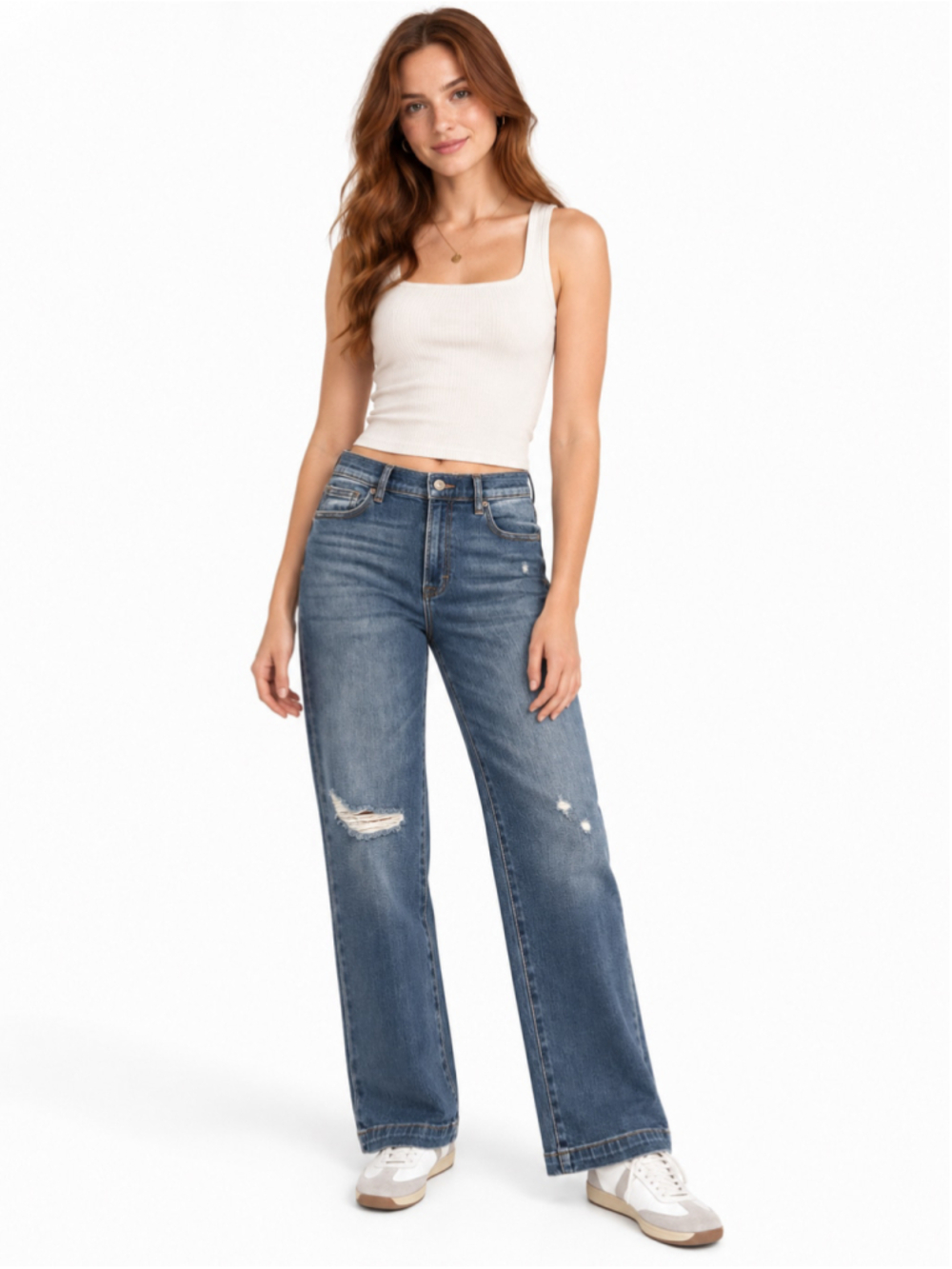 Hidden Straight Leg Distressed Relaxed Jeans Blue Size 27